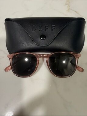 Diff Eyewear Clear Pink Frame Sunglasses with Black Lenses